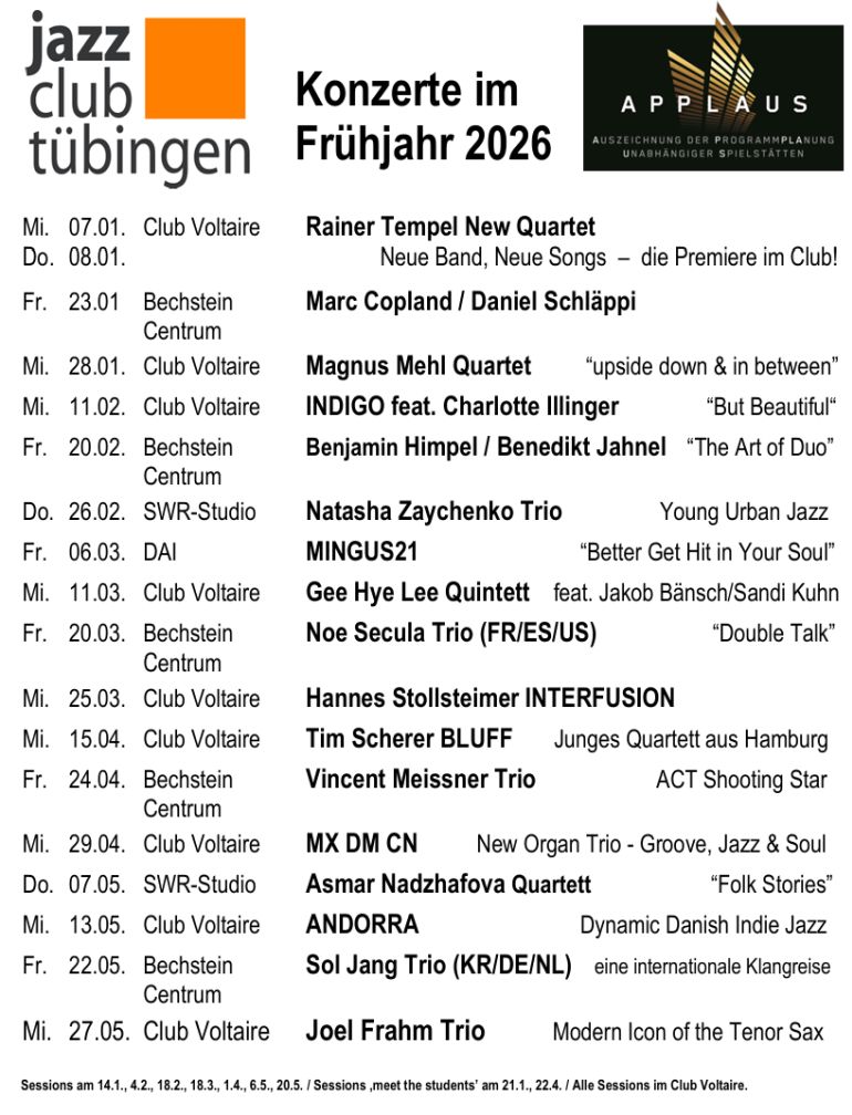 Jazzclub Tübingen Programm 2026