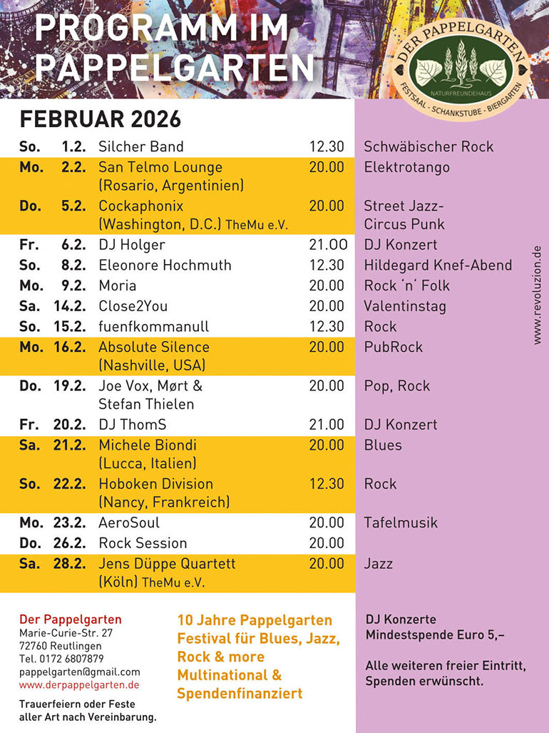 Pappelgarten Reutlingen Programm Februar 2026