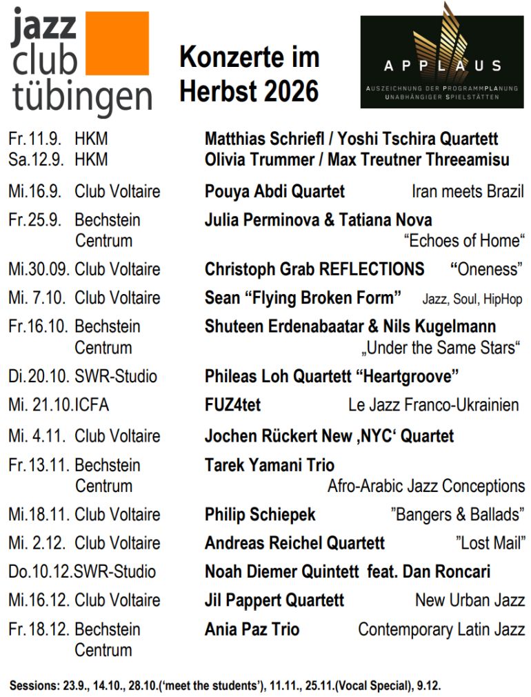 Herbst/Winter-Programm des Jazzclub Tübingen 2026