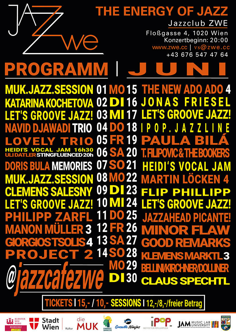 Programm des Jazzclub zwe in Wien Juni 2026