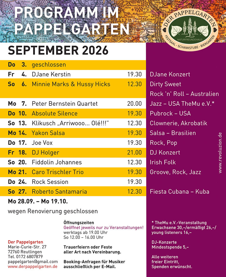 Programm Pappelgarten September 2026