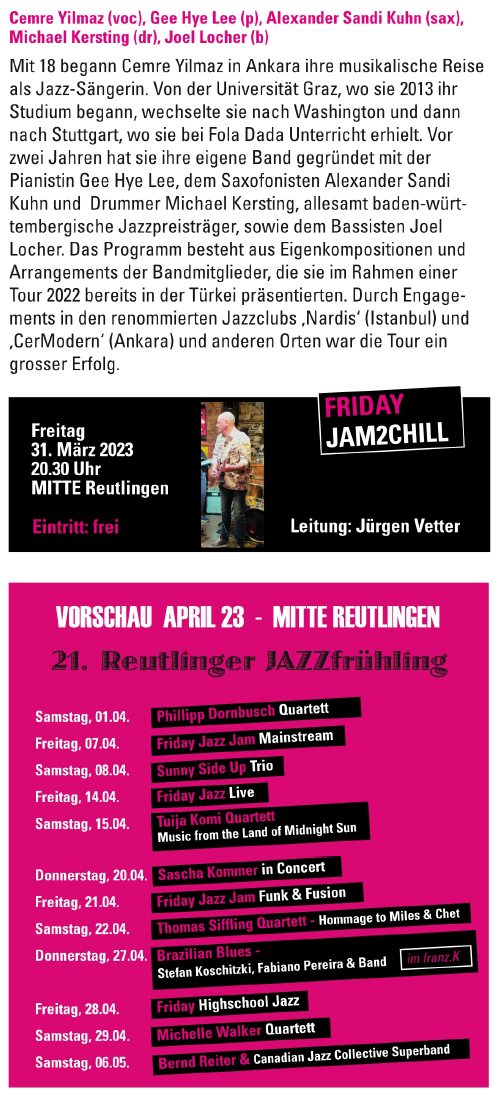Jazz in der Mitte Programm März 2023