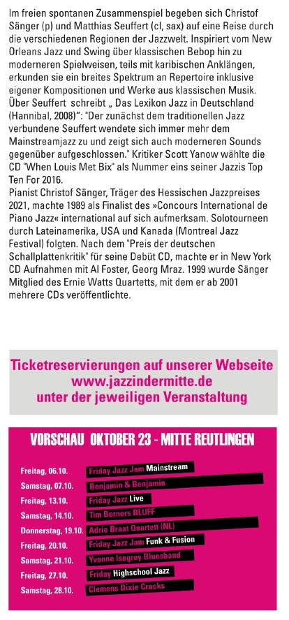 Jazz in der Mitte Programm September 2023