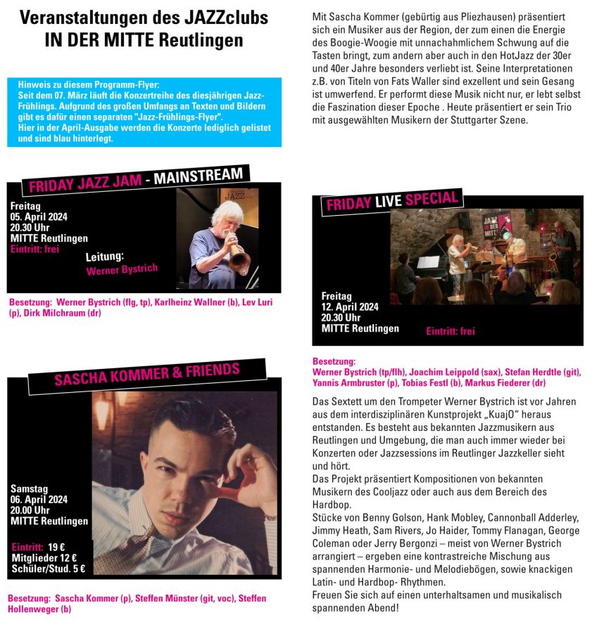 Jazz in der Mitte Reutlingen Programm April 2024