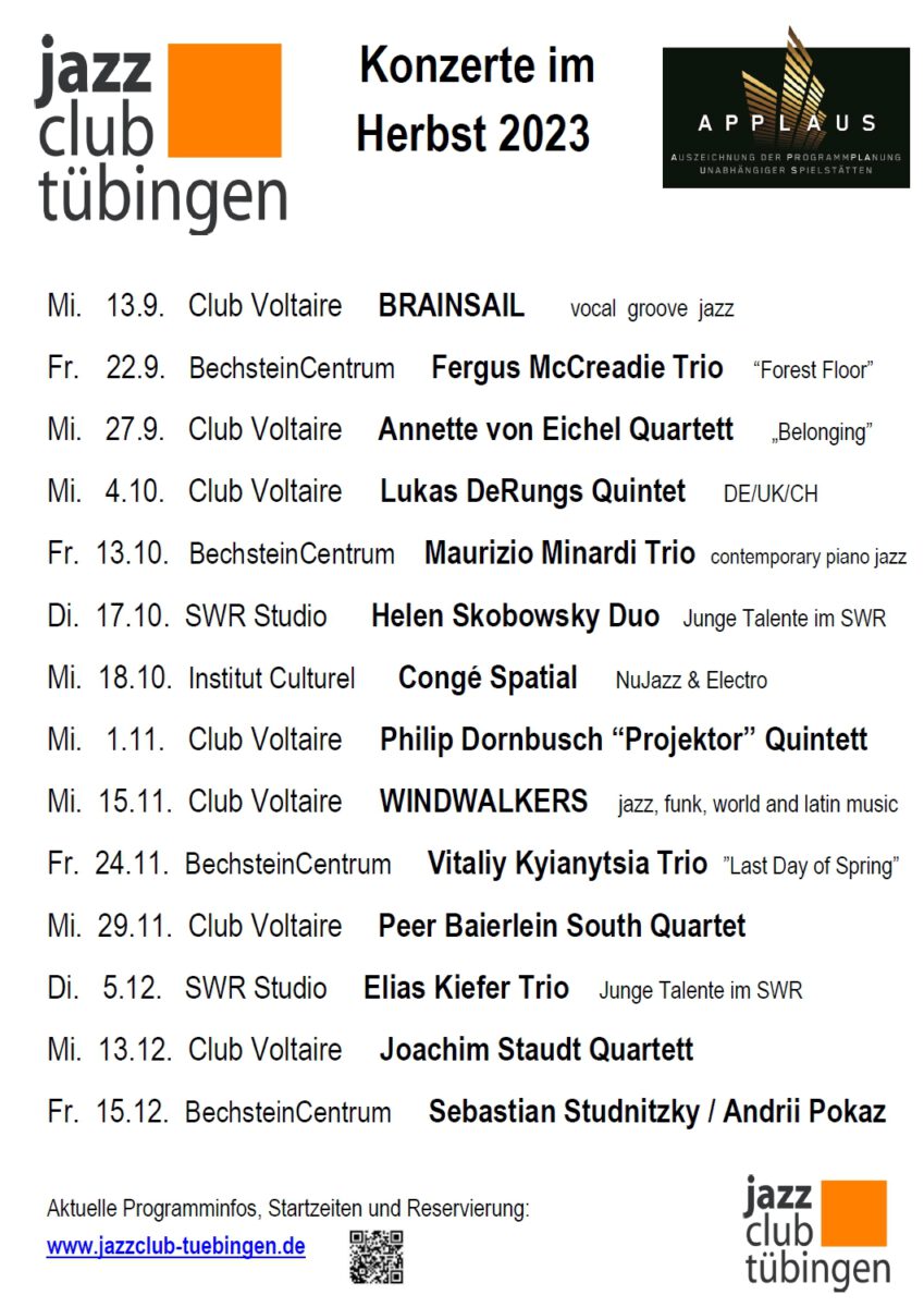 Jazzclub Tuebingen Herbst-Programm 2023