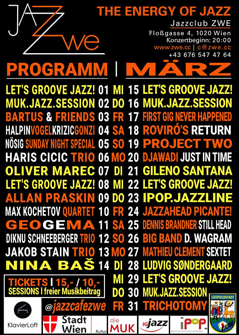 Jazzclub ZWE Wien Programm März 2023