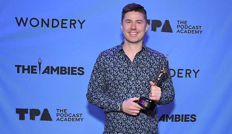 The Ambie goes to: Daniel Herskedal - Photo by Charley Gallay/Getty Images for The Podcast Academy/The Ambies