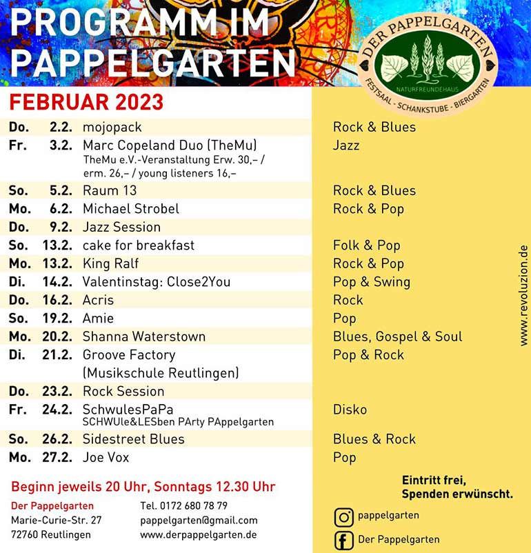 Pappelgarten Programm Februar 2023